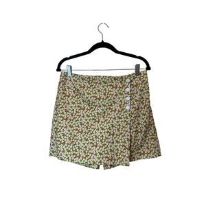 Tory Sport Sz M Floral Skort Green Pink Skirt Shorts Buttons Athletic Tory Burch